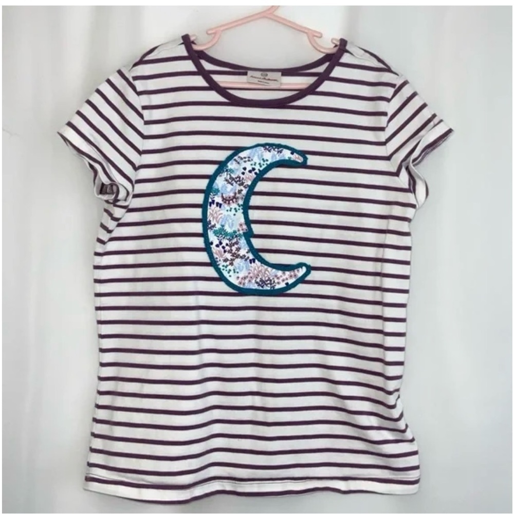 Girl’s Hanna Andersson Striped T-Shirt with Floral Crescent Design Size 150/12